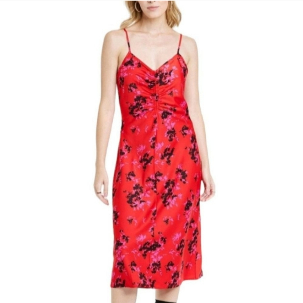 New Ruched Slip Dress A New Day™ Women's spaghetti strap silky sundress S nwt